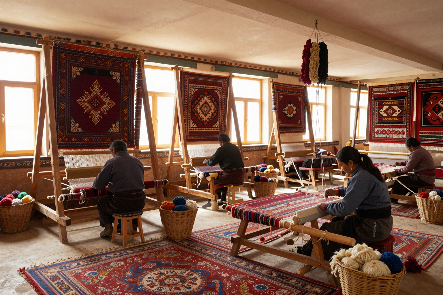 Traditional Tibetan carpet weaving workshop